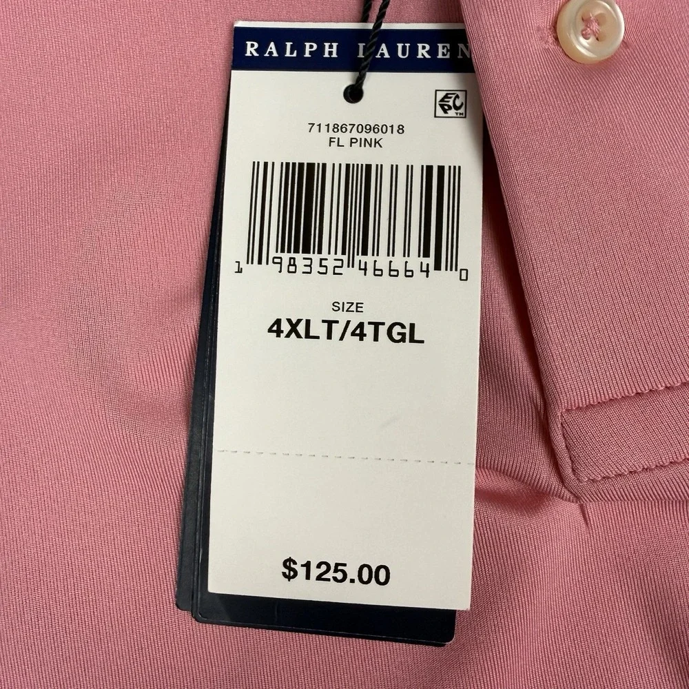 Polo Ralph Lauren Performance Polo Shirt Men 4XLT Big Pink Jersey Pony NWT $125
